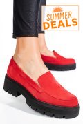 MOCASINI ROSII PIELE NATURALA INTOARSA 2S7724
