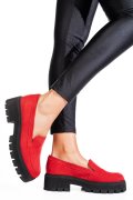 MOCASINI ROSII PIELE NATURALA INTOARSA 2S7724