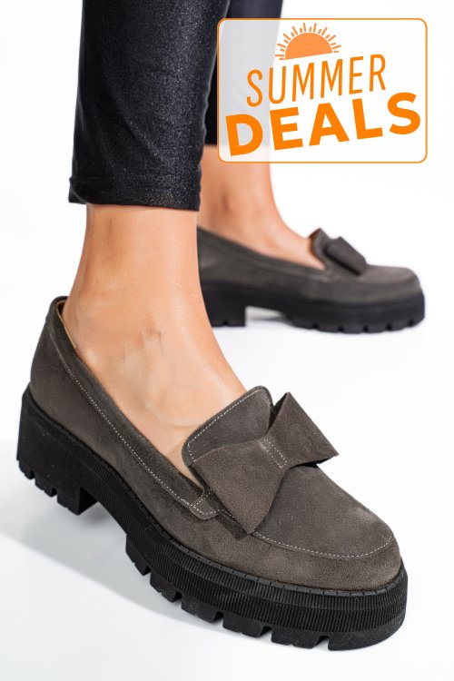 Mocasini gri piele naturala intoarsa 2s77115