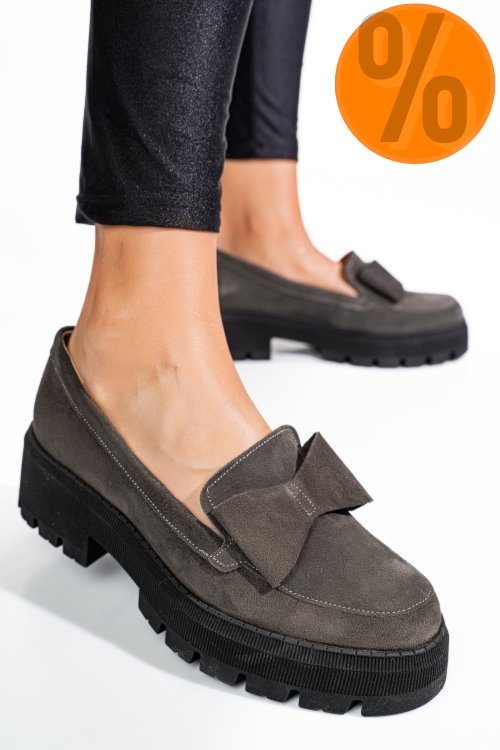 Mocasini gri piele naturala intoarsa 2s77115