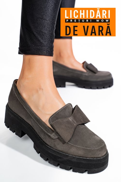 Mocasini gri piele naturala intoarsa 2s77115