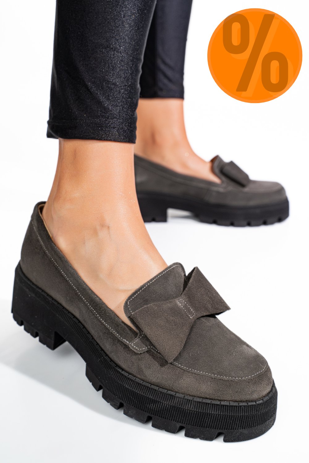MOCASINI GRI PIELE NATURALA INTOARSA 2S77115