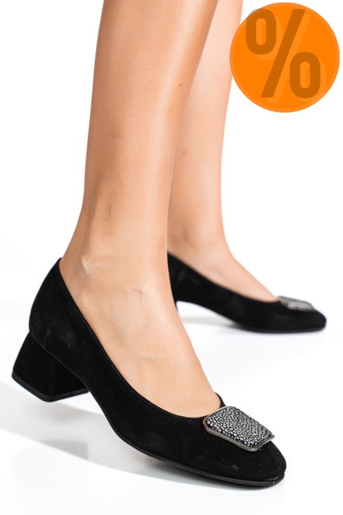 Pantofi negri piele naturala intoarsa 5s77300