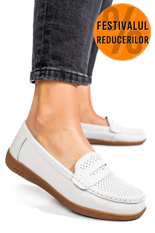 Mocasini albi piele naturala tsp3041