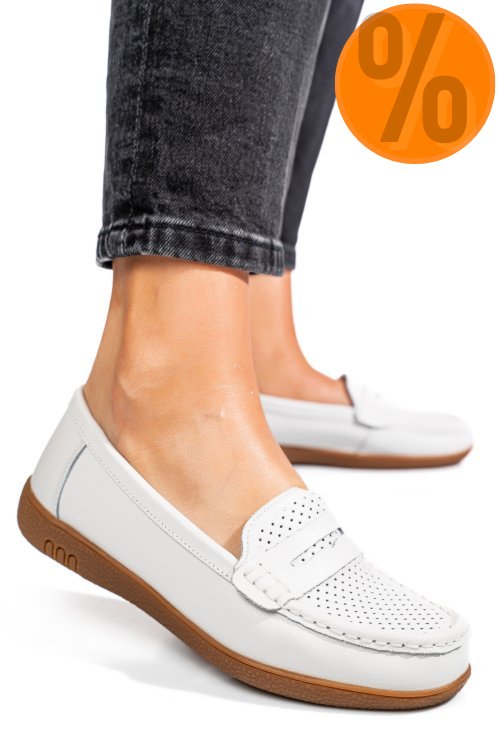 Mocasini albi piele naturala tsp3041