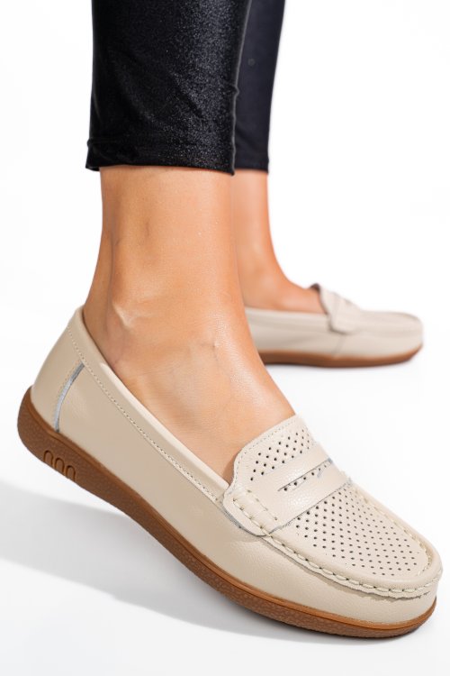 Mocasini bej piele naturala tsp3041