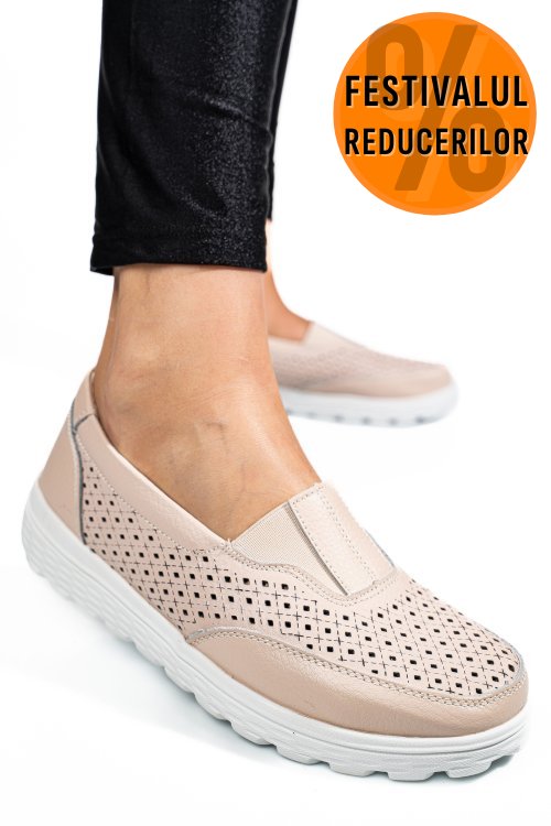 Mocasini bej piele naturala dspx22025