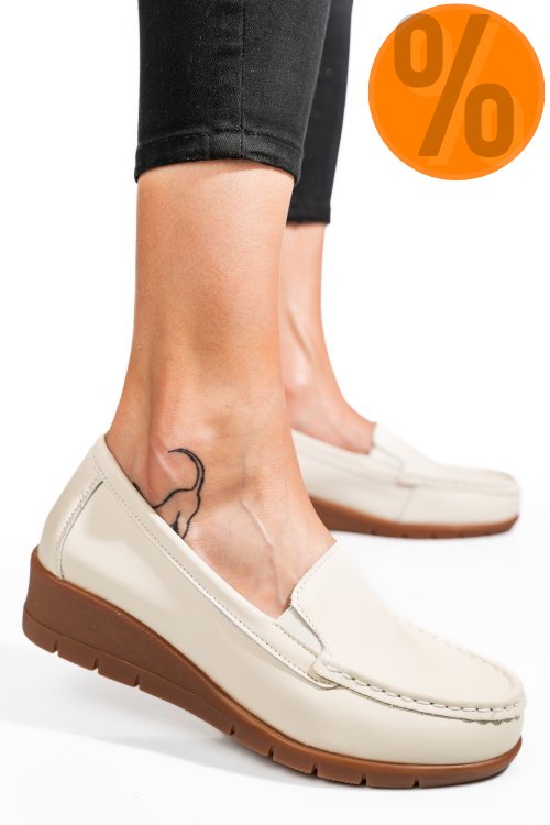 Mocasini bej piele naturala fsp002386