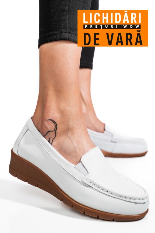 Mocasini albi piele naturala fsp002386