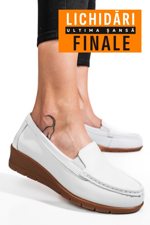 Mocasini albi piele naturala fsp002386