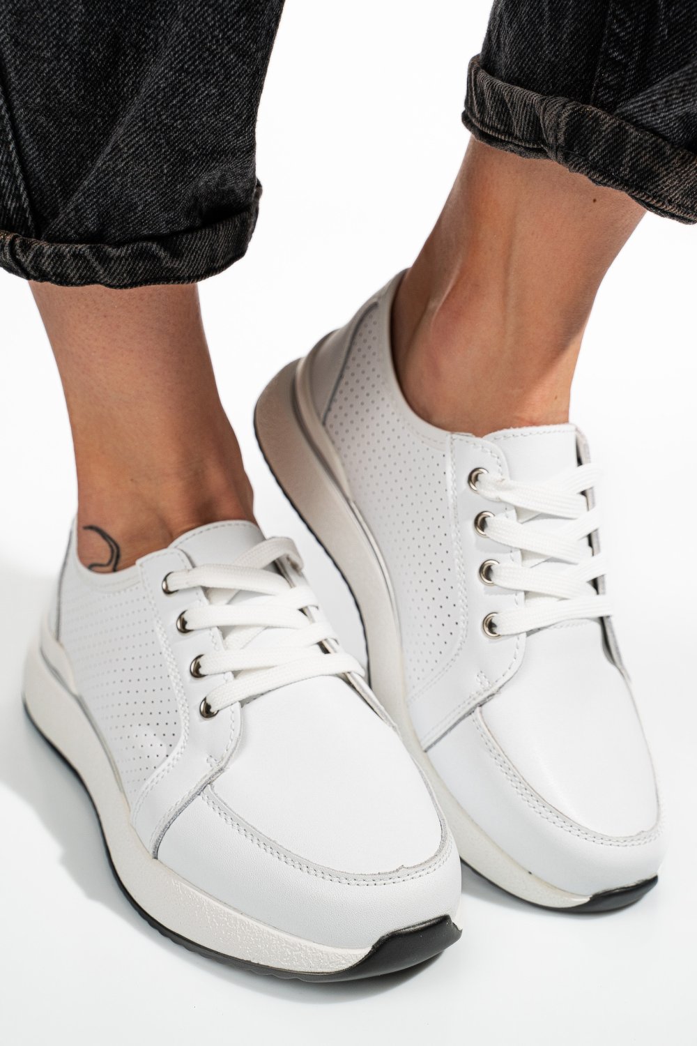 PANTOFI SPORT ALBI PIELE NATURALA TSP5951