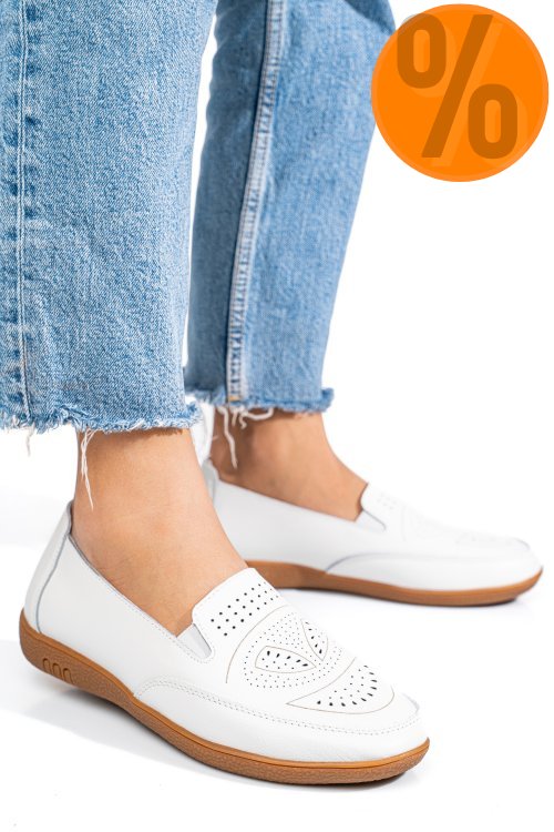 Mocasini albi piele naturala fsp003636
