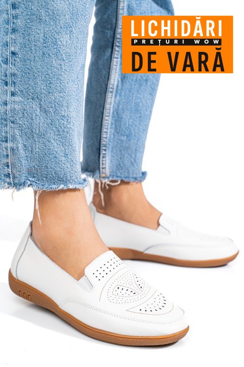 Mocasini albi piele naturala fsp003636