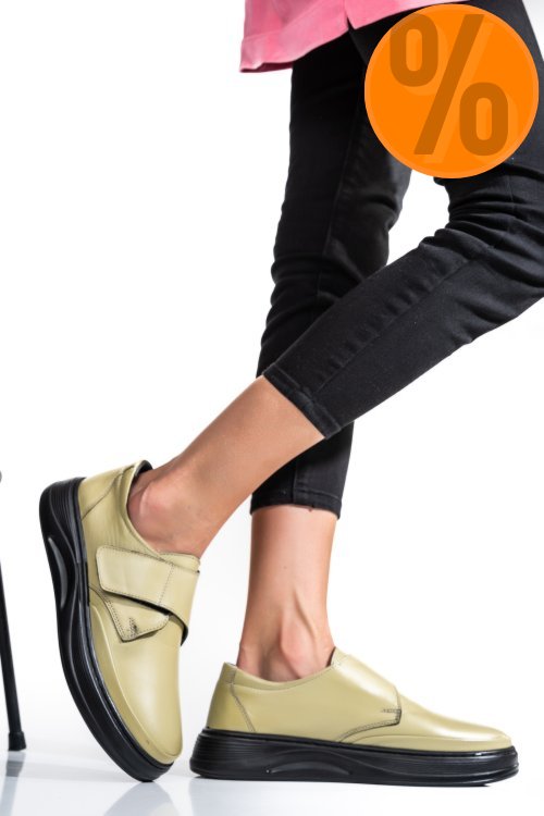 Pantofi olive piele naturala apckd440