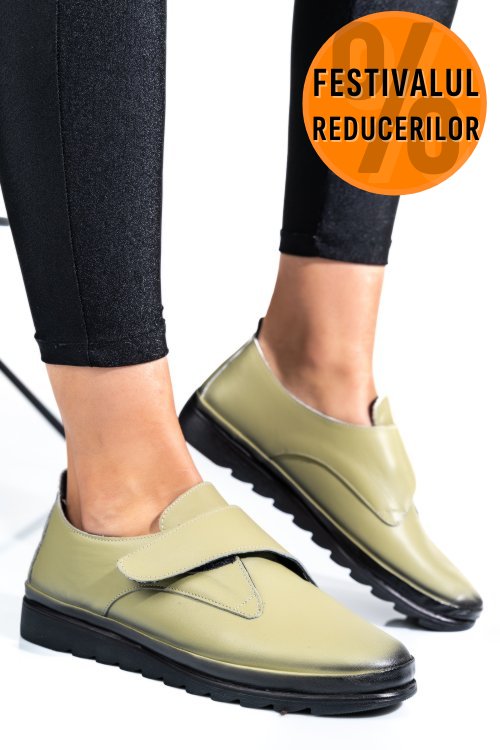 Pantofi olive piele naturala apck700