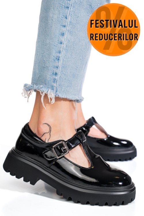 Pantofi negri piele naturala lacuita fsp002297