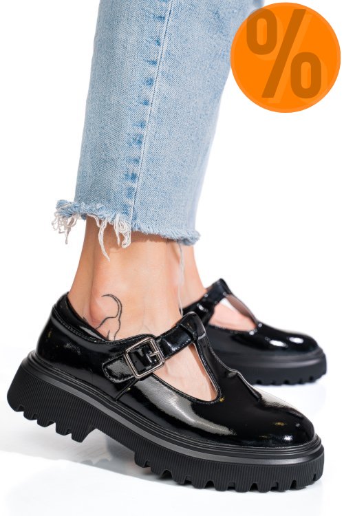 Pantofi negri piele naturala lacuita fsp002297