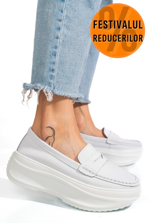 Mocasini albi piele naturala fsp002295