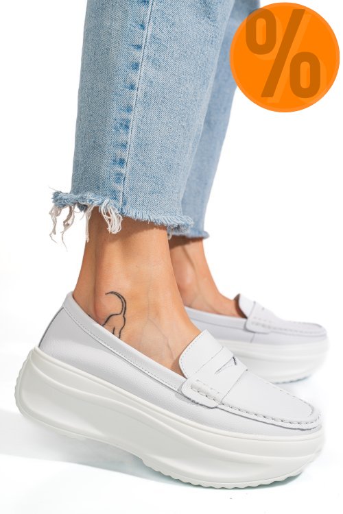 Mocasini albi piele naturala fsp002295