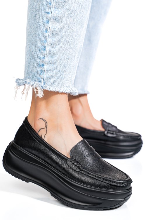 Mocasini negri piele naturala fsp002295