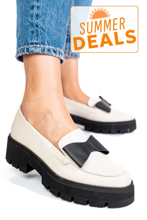 Mocasini bej negru piele naturala 2s77115