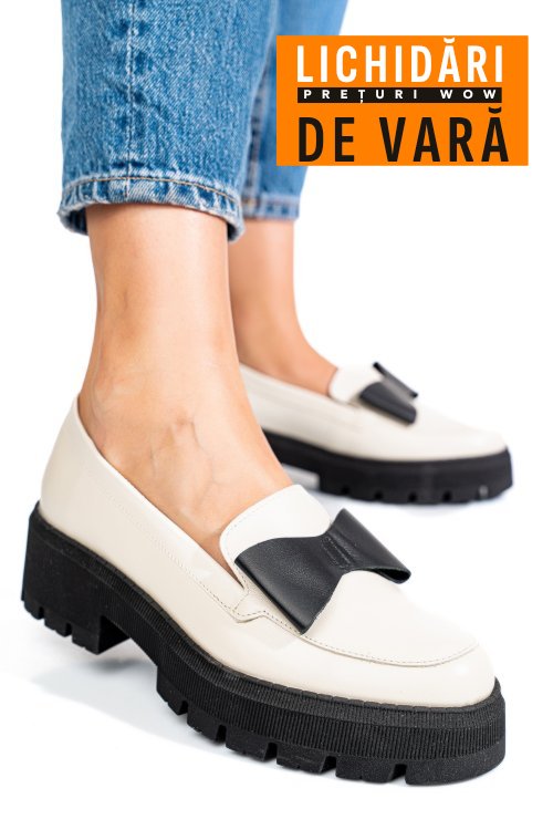 Mocasini bej negru piele naturala 2s77115