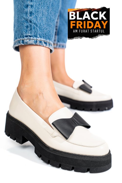 Mocasini bej negru piele naturala 2s77115