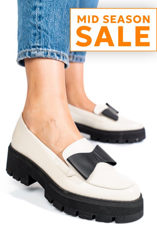 Mocasini bej negru piele naturala 2s77115