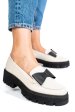 Mocasini bej negru piele naturala 2s77115