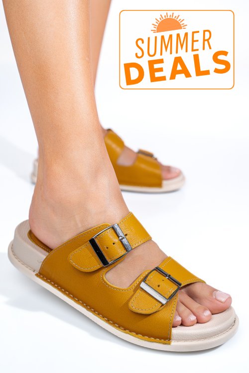 Papuci mustar piele naturala apckd-0100