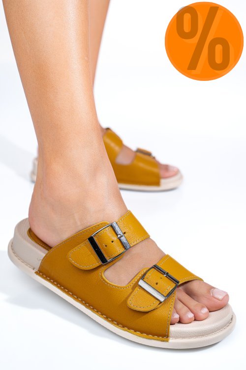 Papuci mustar piele naturala apckd-0100