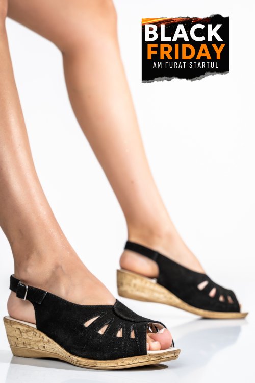 Sandale negre piele naturala intoarsa ipcngrid