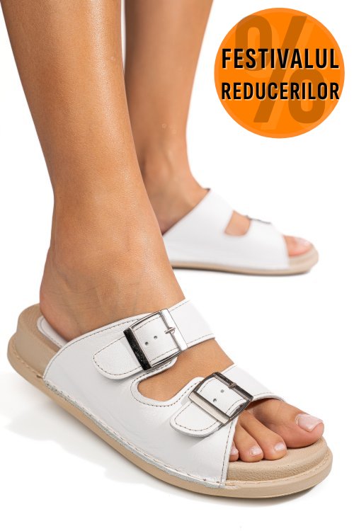 Papuci albi piele naturala apckd-0100