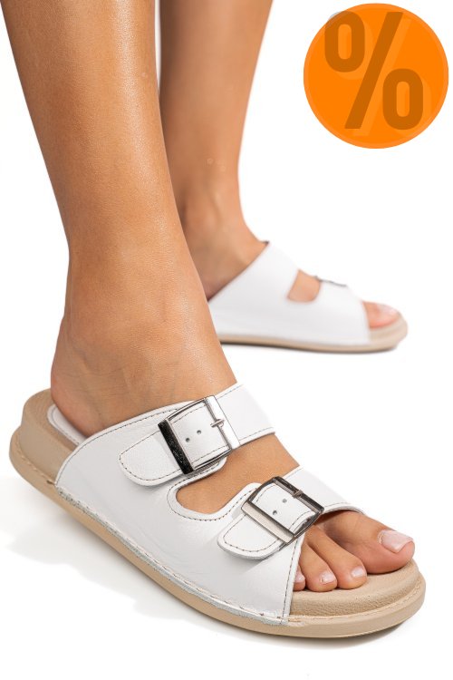 Papuci albi piele naturala apckd-0100