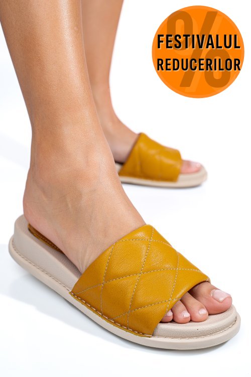 Papuci mustar piele naturala apckd-0110