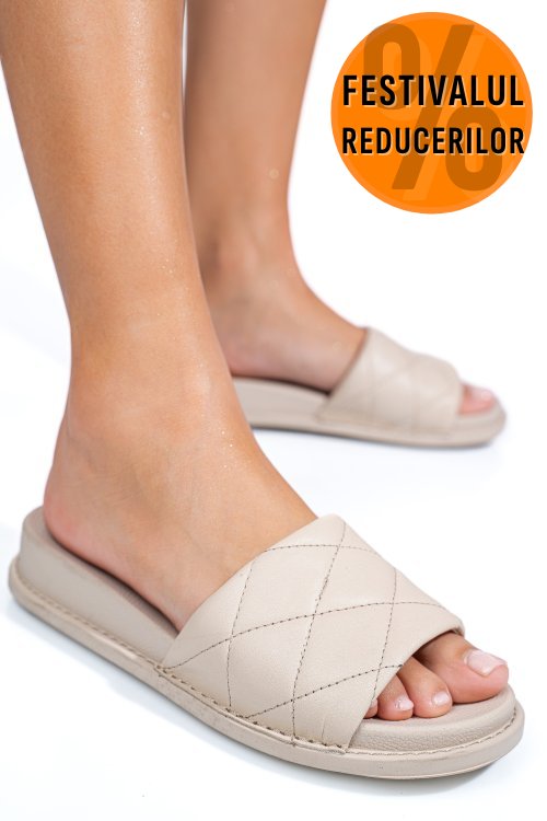 Papuci bej piele naturala apckd-0110