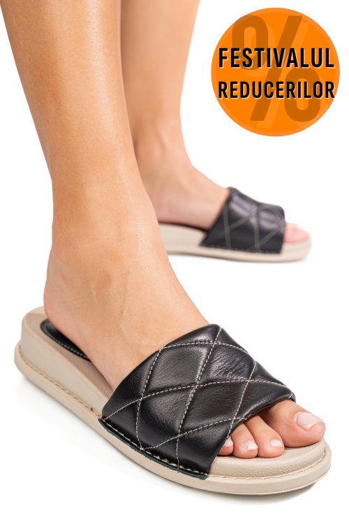 Papuci negri piele naturala apckd-0110