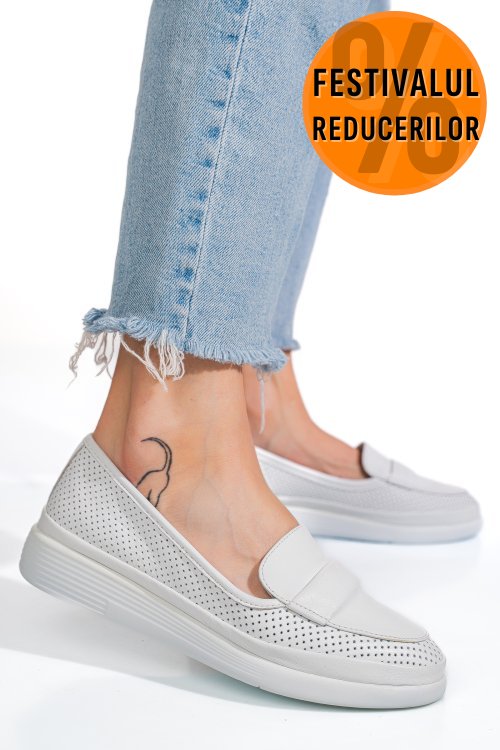 Mocasini albi piele naturala apck1100