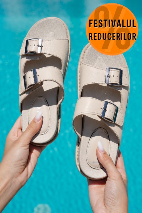Papuci bej piele naturala apckd-0100