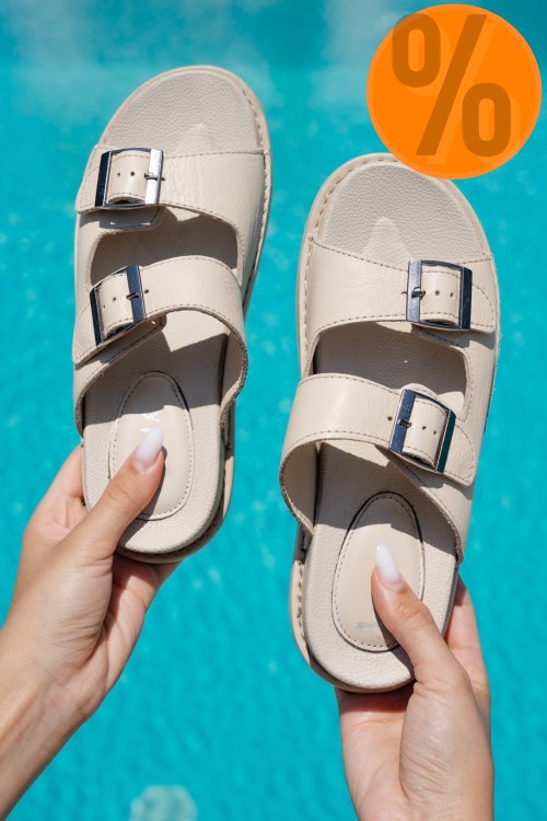 Papuci bej piele naturala apckd-0100