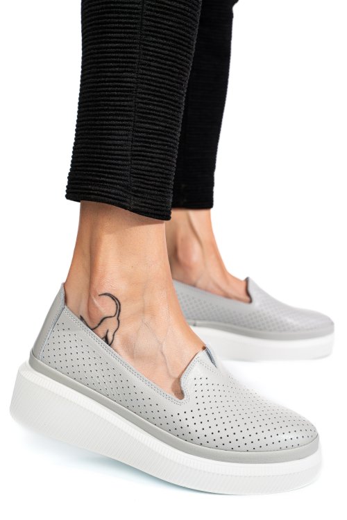 Mocasini gri piele naturala jspy3872