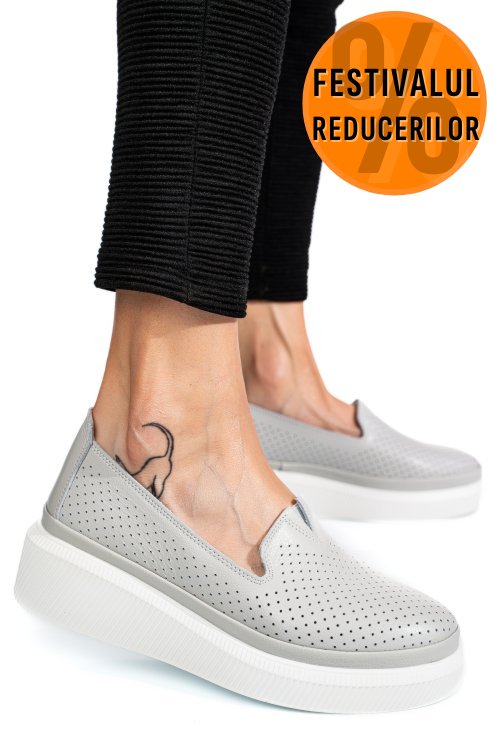 Mocasini gri piele naturala jspy3872