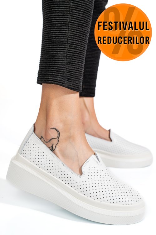 Mocasini albi piele naturala jspy3872