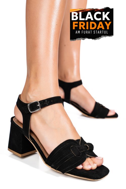 Sandale negre piele naturala intoarsa es77m8659