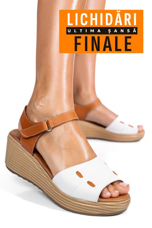Sandale maro alb piele naturala 1s7757