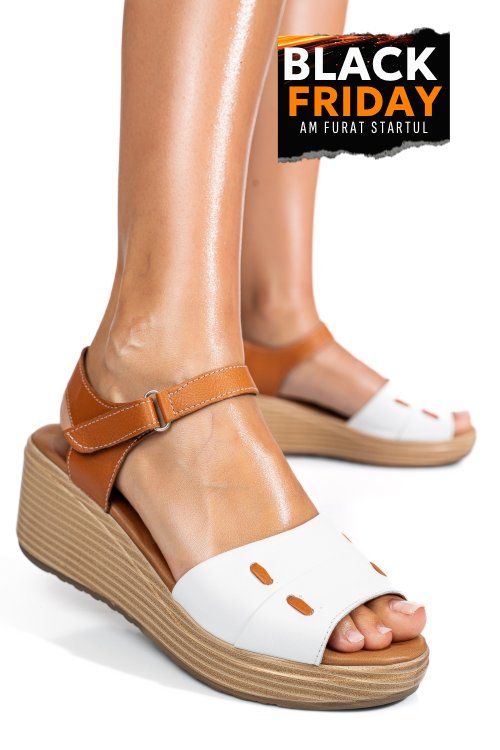 Sandale maro alb piele naturala 1s7757