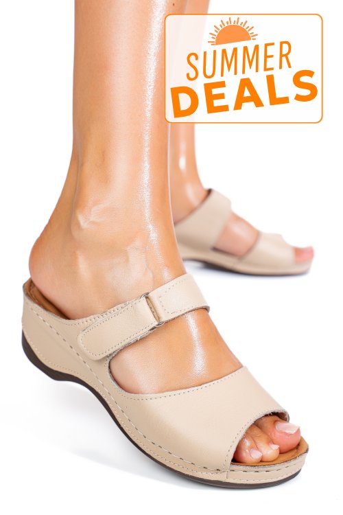 Papuci bej piele naturala 1pc312