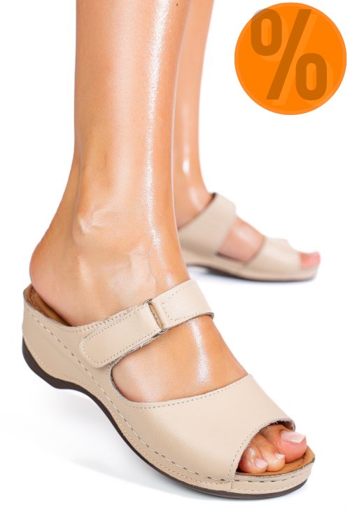 Papuci bej piele naturala 1pc312
