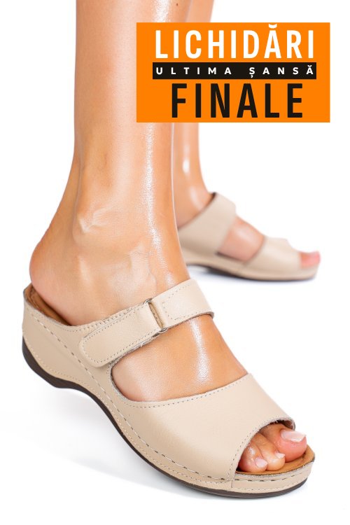 Papuci bej piele naturala 1pc312