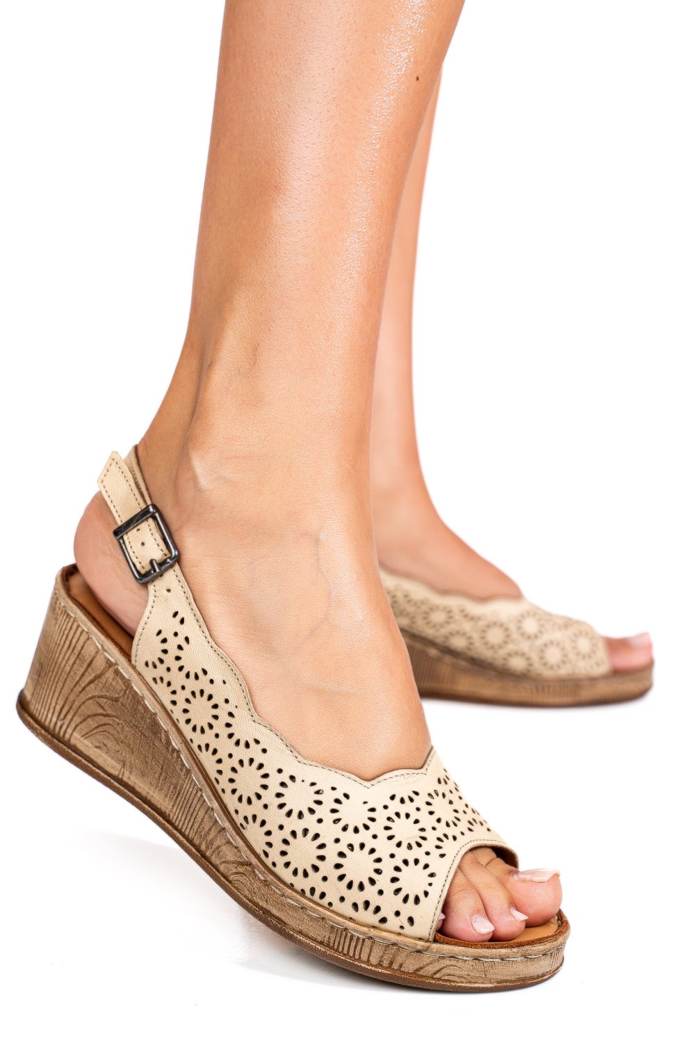 SANDALE BEJ PIELE NATURALA 6S7700AM